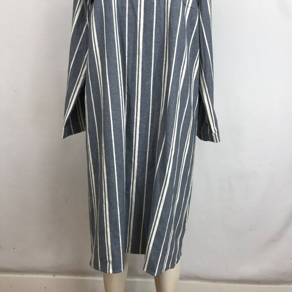 GARNETT HILL - WOMEN'S SMALL -GRAY/WHITE STRIPE LONG SLEEVE COLLARED MIDI DRESS - Picture 3 of 8